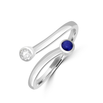 9ct White Gold Sapphire and Diamond Two-stone Twist ring