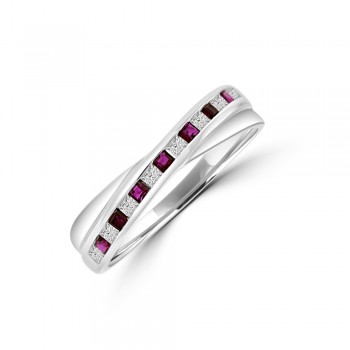 9ct White Gold Ruby & Diamond Crossover Eternity Ring