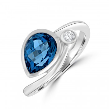 9ct White Gold Blue Topaz Pear and Diamond Twist ring