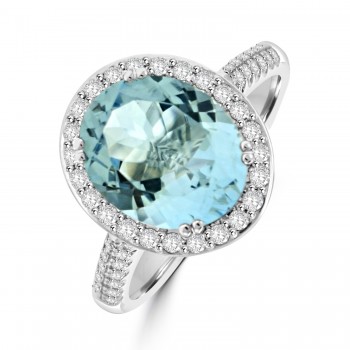9ct White Gold Aquamarine and Diamond Halo ring