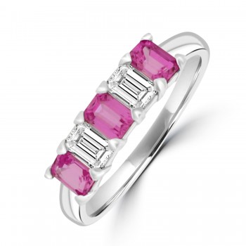 9ct White Gold Pink Sapphire and Diamond Baguette eternity ring
