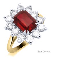 9ct Gold Lab Grown Ruby and Diamond Cluster ring