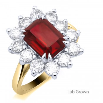 9ct Gold Lab Grown Ruby and Diamond Cluster ring