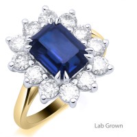9ct Gold Lab Gown Sapphire and Diamond Cluster ring