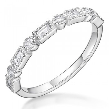 Platinum Diamond Baguette and Brilliant cut Petal Eternity Ring
