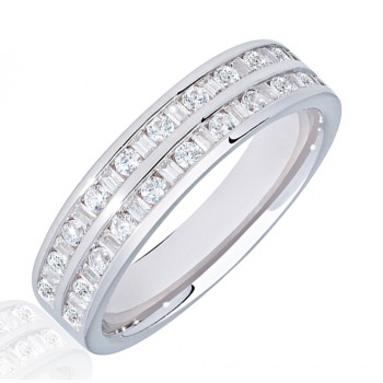 Platinum Baguette & Brilliant Double Row Diamond Wedding Ring