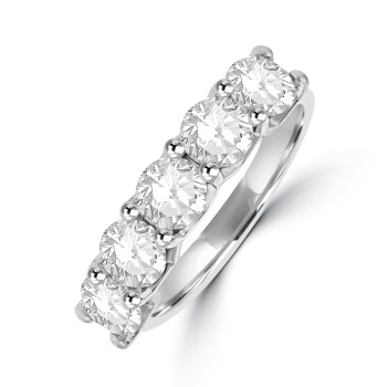 Platinum Five-stone Diamond V-claw Eternity ring