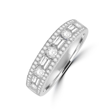 Platinum Three-row Brilliant and Baguette Diamond eternity ring