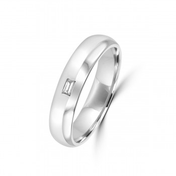 Platinum 5mm Baguette Diamond Polished Wedding Ring
