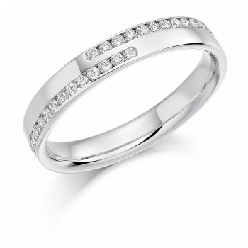 Platinum Double Row Diamond Cross over Wedding Ring