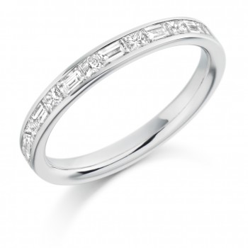 Platinum Princess cut & Baguette Diamond Wedding Ring
