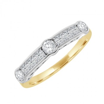18ct Gold 9-stone Diamond Brilliant & Princess Eternity ring