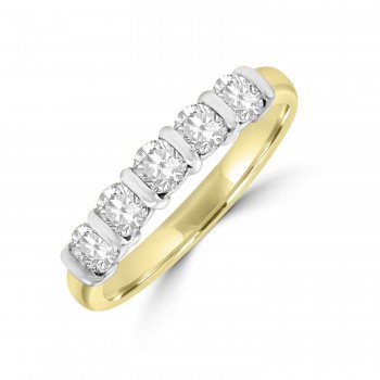 18ct Gold 5-stone .74ct Diamond Bar set Eternity Ring