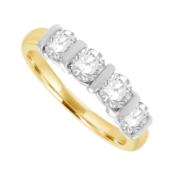 18ct Gold 4-stone 1.03ct Diamond Bar Set Eternity Ring