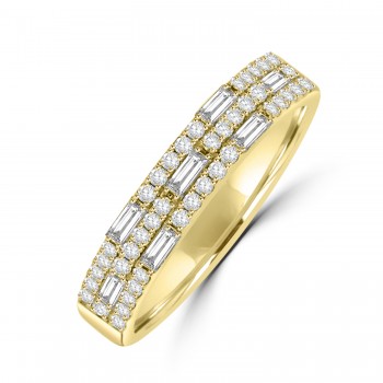 18ct Gold Three-row Baguette Pave Diamond band ring