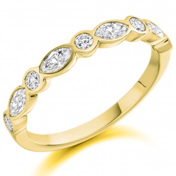 18ct Gold Marquise and Brilliant Diamond rubover Eternity ring