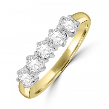 18ct Gold Five stone Diamond 6 Claw Eternity ring