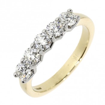 18ct Gold Platinum Five stone Diamond V-claw Eternity ring