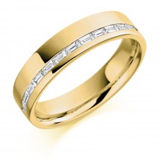 18ct Gold Baguette Diamond Offset Channel Wedding Ring