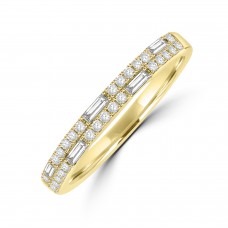 18ct Gold Two-row Baguette Pave Diamond band ring
