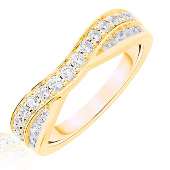 18ct Gold .50ct Brilliant & Baguette Diamond Overlap Ring