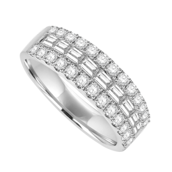 18ct White Gold Baguette Diamond 3-row Eternity ring.