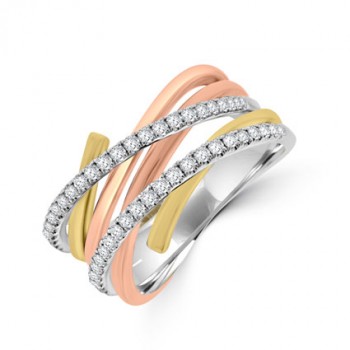 18ct Three Tone Gold Diamond Overlapping Eternity Ring