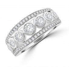 18ct White Gold 3-row Rub over Diamond Eternity Ring