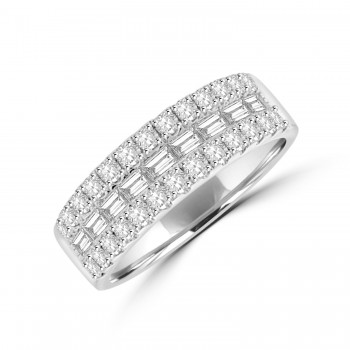 18ct White Gold Three-row Baguette and Brilliant Diamond Ring