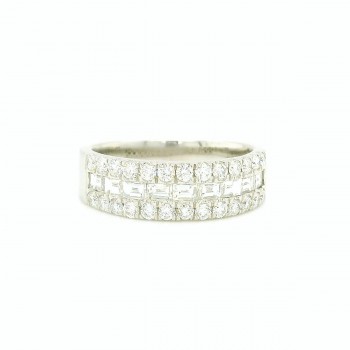 18ct White Gold Three-row Baguette and Brilliant Diamond Ring