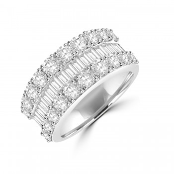 18ct White Gold 3-row Baguette Diamond Broad band Eternity ring