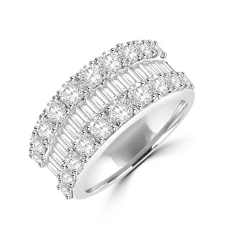 18ct White Gold 3-row Baguette Diamond Broad band Eternity ring