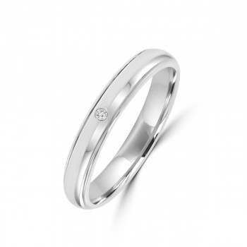 18ct White Gold Round Cut Diamond Polished Wedding Ring