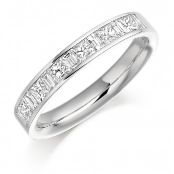 18ct White Gold Princess & Baguette Diamond Wedding Ring
