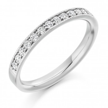 18ct White Gold Diamond Millegrain Wedding Ring