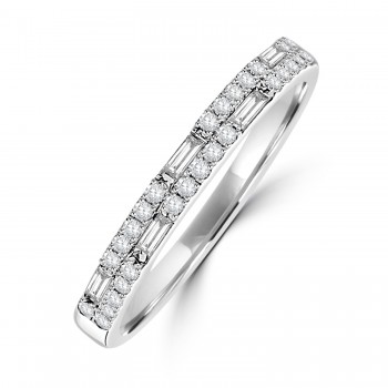 18ct White Gold Two-row Baguette Pave Diamond band ring