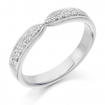 18ct White Gold Diamond Bow Shaped Millegrain Wedding Ring