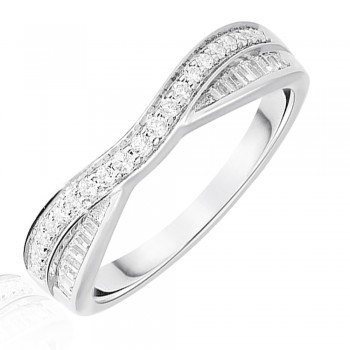 18ct White Gold .25ct Diamond Brilliant & Baguette Overlap Ring
