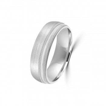 9ct White Gold 6mm Satin Beaded Edge Wedding Ring