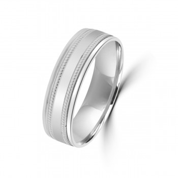9ct White Gold 6mm Milgrain Lined Wedding Ring