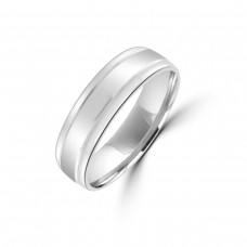 9ct White Gold 6mm Lined Wedding Ring