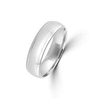 9ct White Gold 6mm Lined Wedding Ring