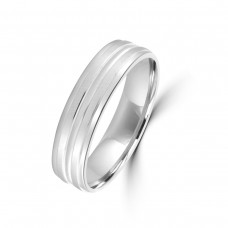 9ct White Gold 5mm Lined Flat Court Wedding Ring