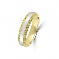 9ct Yellow/White Gold 5mm  Beaded Edge Wedding Ring