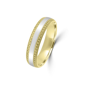 9ct Yellow/White Gold 5mm  Beaded Edge Wedding Ring