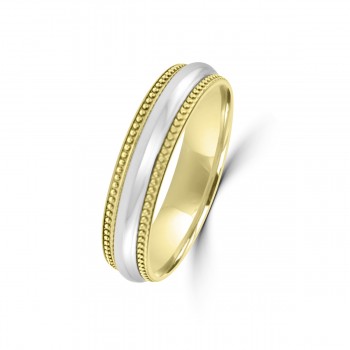 9ct Yellow / White Gold 5mm Milgrain Wedding Ring