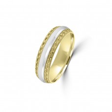 9ct Yellow/White Gold 6mm Beaded Edge Wedding Ring