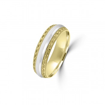 9ct Yellow/White Gold 6mm Beaded Edge Wedding Ring