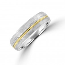 9ct White Gold 6mm Wedding Ring with a Yellow Gold line & Bead