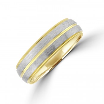 9ct Gold 6mm Wedding Ring with 2 Brushed Palladium Sleeves